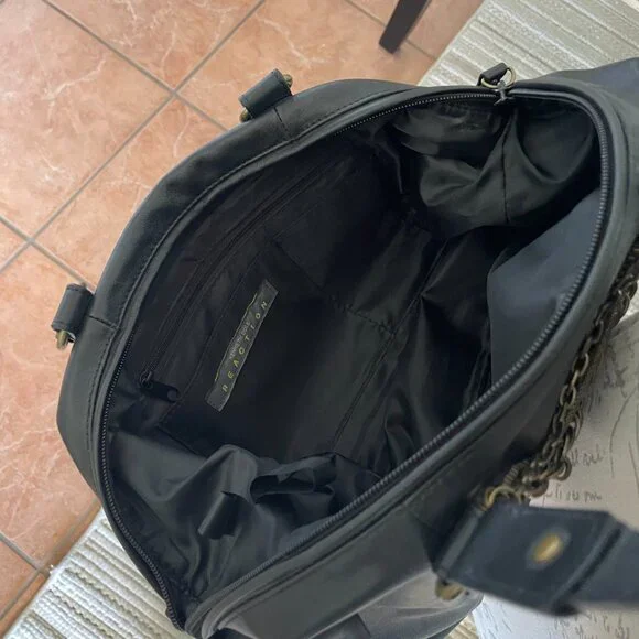 Kennth Cole Reaction Chic Edgy Black Leather bag/Studs & Chain Bronze Accents - Picture 7 of 9